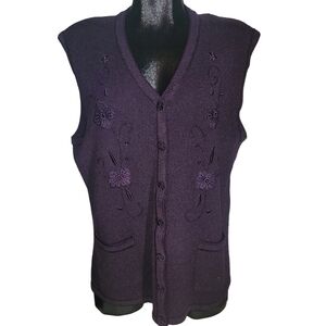 Vintage Lavena Plum Colored Embroidered Sweater Vest